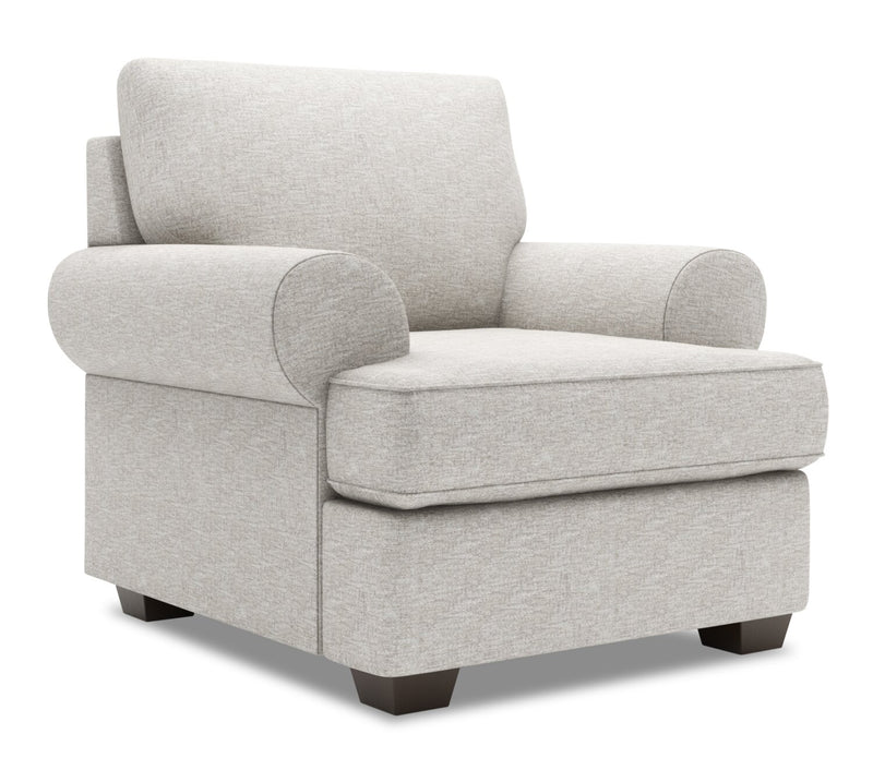 Made in Canada Sofa Lab Customizable Roll 42\" Chenille Fabric Chair with Rolled Arms - Luxury Silver