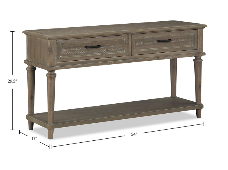Winston 54\" Rustic Sofa Table with Storage and Shelf - Light Brown with Driftwood Finish