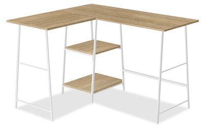 Evlin 42" L-Shaped Office Desk with Shelves - Natural|Bureau en forme de L Evlin de 42 po à tablettes - naturel