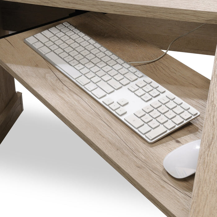 Akira 65.12\" L-Shaped Office Desk with Keyboard Tray, 3-Drawers & Cabinet - Prime Oak