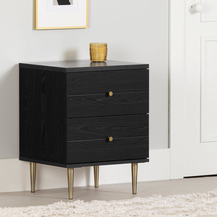 Lake Bedside 2-Drawer Nightstand, 19.5\"W x 25.5\"H, Made in Canada, Glam - Black