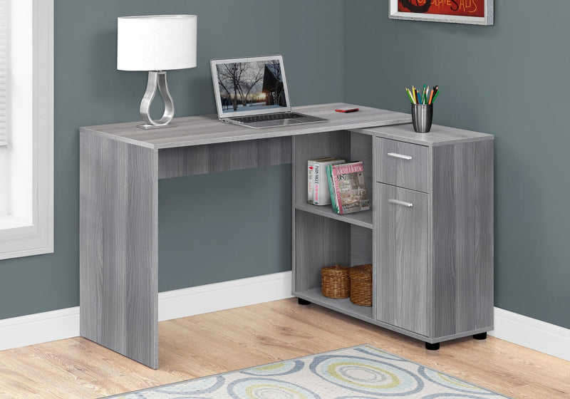 Zoey 46\" L-Shaped Office Desk with Cubbies, Drawer & Cabinet - Grey