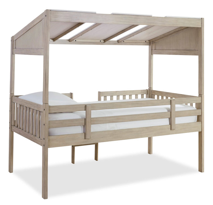 Colt Loft Bed with Roof, Guardrail & Ladder for Kids, Natural - Twin Size