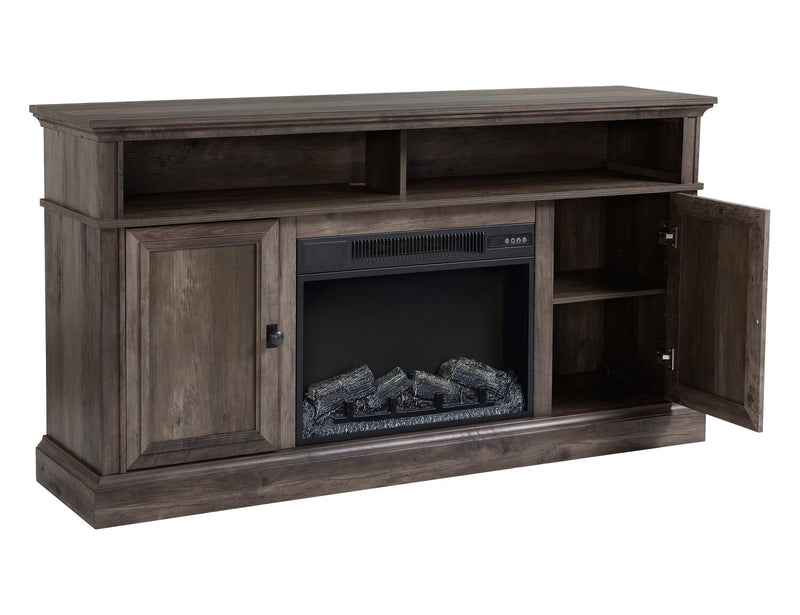 Ollie 60\" Electric Fireplace TV Stand with Storage and Cable Management for TVs up to 65\"- Grey