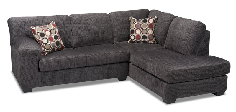 Made in Canada Morty 2-Piece Right-Facing Chenille Fabric Sectional with Accent Pillows - Grey
