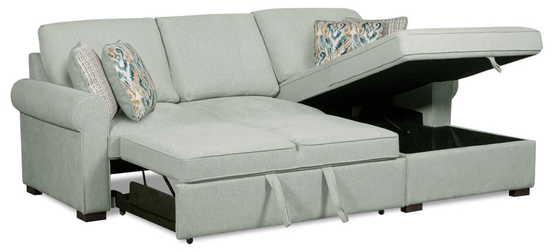 Scott Living Haven 2-Piece Right-Facing Chenille Fabric Sleeper Sectional with Storage Chaise - Seafoam Blue