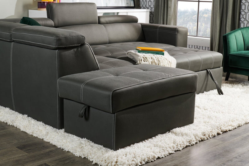 Drake 3-Piece Left-Facing Faux Suede Fabric Sleeper Sectional with Storage Ottoman - Cement Grey