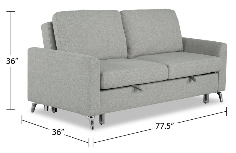 Wilson 77.5\" Linen-Look Fabric Sleeper Sofa with Drop-Down Back Cushions and Metal Legs - Solis Grey