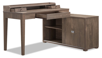 Jude Reversible Desk with Hutch – Hazelnut - Modern style Desk in Hazelnut Medium Density Fibreboard (MDF)