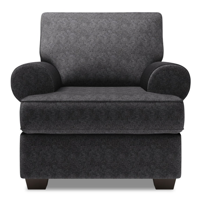 Made in Canada Sofa Lab Customizable Roll 42\" Chenille Fabric Chair with Rolled Arms - Luxury Charcoal Grey