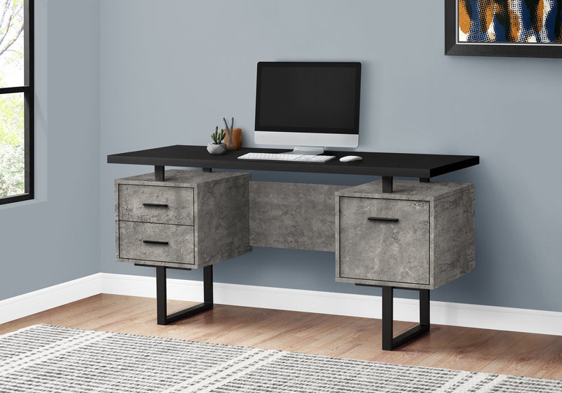 Teagan 60\" Reversible Office Desk with 3-Drawers - Grey Concrete-Look
