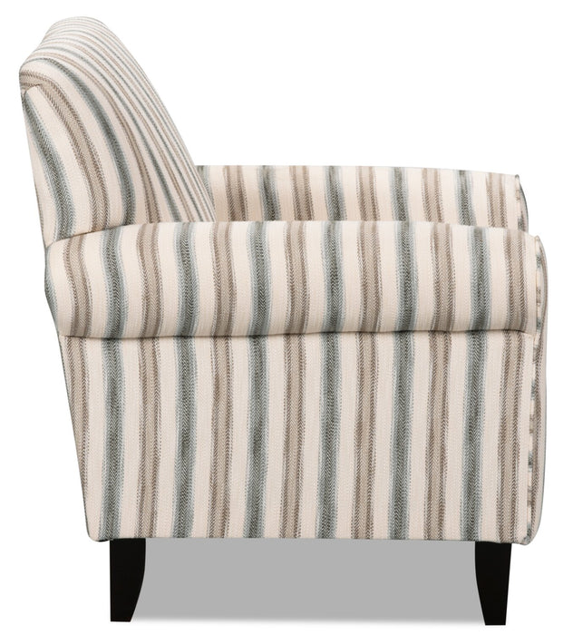 Made in Canada Wynn 36\" Linen-Look Fabric Accent Chair with Rolled Arms and Wood Legs - Stripe Multicolour