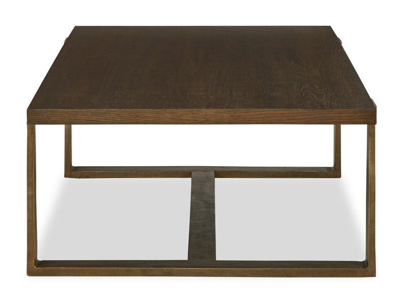 Terza 55.13\" Contemporary Coffee Table - Dark Brown Wood Top with Bronze Metal Legs