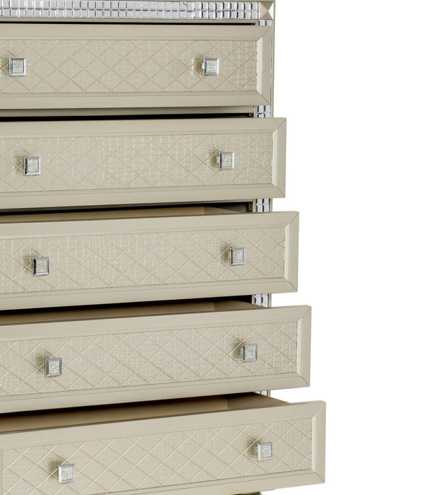 Tyra Bedroom Chest of Drawers, 5-Drawer, 40\"W x 53\"H, Glam - Champagne