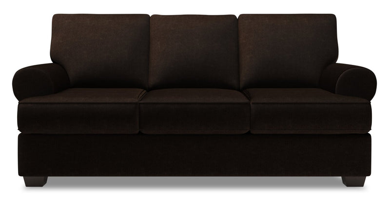 Made in Canada Customizable Sofa Lab Roll 86\" Chenille Fabric Sofa with Rolled Arms - Luxury Chocolate Brown
