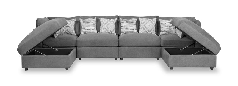 Scott Living Evolve Modular 6-Piece Linen-Look Fabric Sectional with Feather Down Cushions - Charcoal Grey
