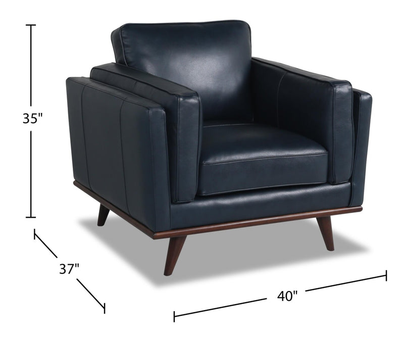 Vivia 40\" Genuine Leather Chair with Removable Seat Cushion and Wood Base - Navy Blue
