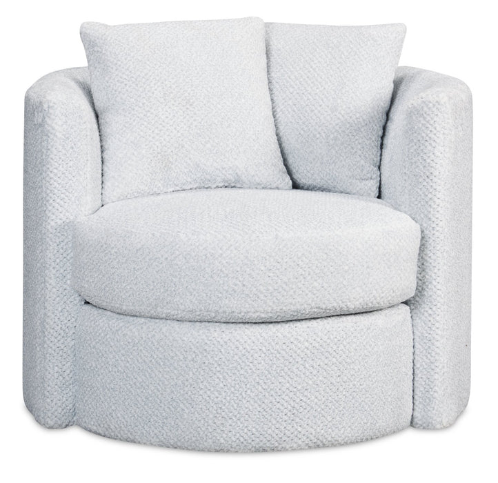 Made in Canada Petite 36\" Chenille Fabric Swivel Cuddler Accent Chair - Teddy Star Grey