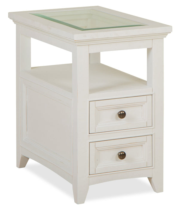 Heron Cove 15\" Traditional Glass Top End Table with Storage and Shelf - White Pine