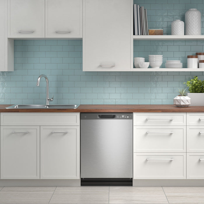 GE 24\" 59 dBA Built-In Front-Control Dishwasher with Piranha Hard Food Disposer - Stainless - GDF510PSRSS
