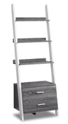 Ronan 25.5\" Ladder Bookcase with Open Shelves & 2-Drawers - Grey & White