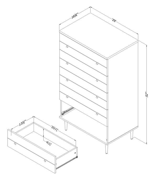 Lake Bedroom Chest of Drawers, 5-Drawer, 29\"W x 52\"H, Made in Canada, Glam - Black