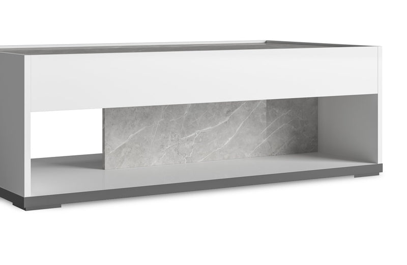 Marla 47.25\" Modern Coffee Table with Shelf - White and Grey with Marble Look
