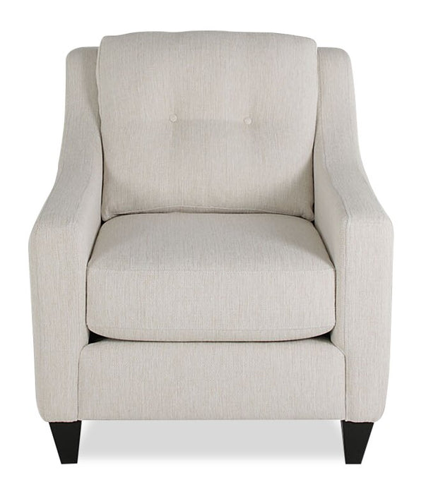Made in Canada Cindy Crawford Home Kylie 32\" Linen-Look Fabric Chair with Button Tufting - Zeus Pearl
