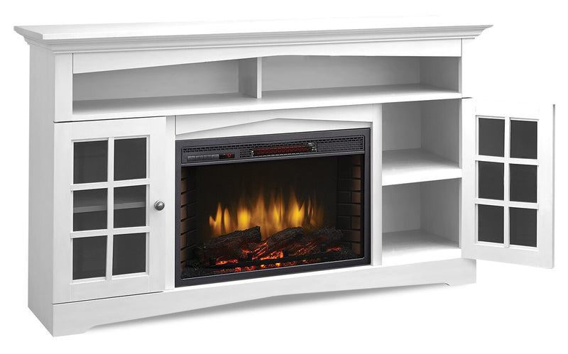 Huntley 59\" Electric Fireplace TV Stand with Storage and Cable Management for TVs up to 65\"- White
