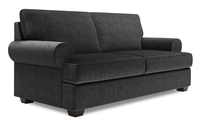 Made in Canada Customizable Sofa Lab Roll 76\" Chenille Fabric Condo Size Sofa with Rolled Arms - Luxury Charcoal Grey