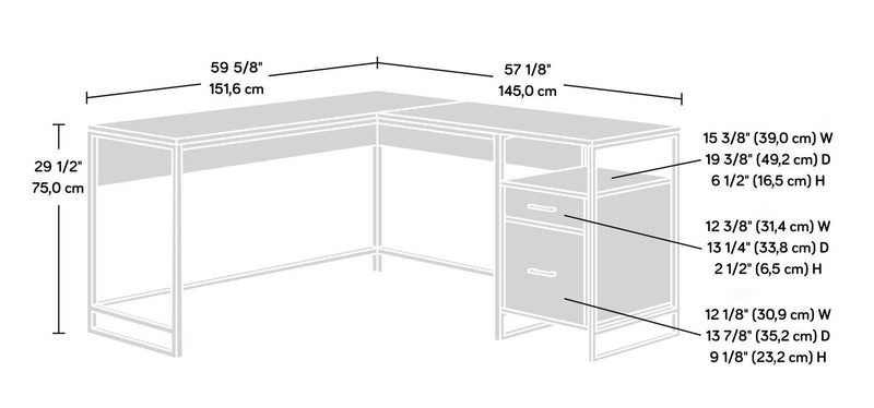 Taryn 59.69\" L-Shaped Office Desk with 2-Drawers - White & Light Brown