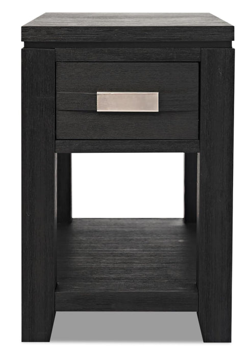 Bronx 16\" Rustic Chairside Table with Storage and Shelf - Charcoal Wood