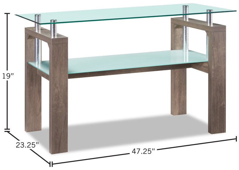 Harvy  50\" Modern  Glaass Top Sofa Table with Shelf - Hazelnut