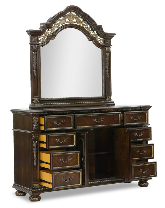 Wynn Bedroom 9-Drawer Dresser with Storage Cabinet, 67.8\"W x 40.5\"H - Cherry Brown