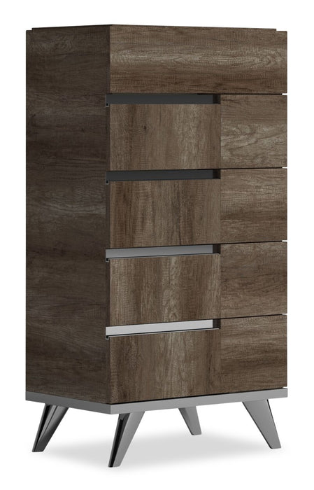 Gino Bedroom Chest of Drawers, 5-Drawer - Made in Italy, 25\"W x 49\"H, Modern - Brown