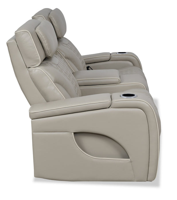 Elite 74\" Genuine Leather Massage Power Reclining Loveseat with Power Headrests and Storage Arms - Grey