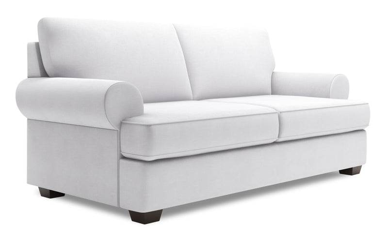 Made in Canada Customizable Sofa Lab Roll 76\" Linen-Look Fabric Condo Size Sofa with Rolled Arms - Pax Ice White