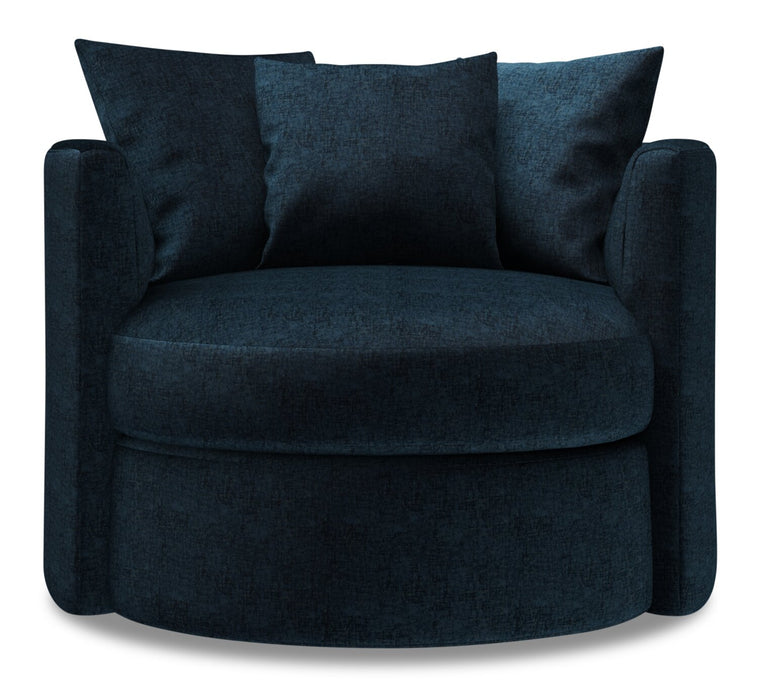 Made in Canada Sofa Lab Customizable Nest 41\" Chenille Fabric Swivel Accent Chair - Luxury Indigo Blue