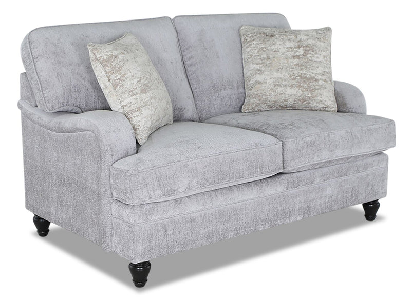 Made in Canada Bellmont 64\" Chenille Fabric Loveseat with Reversible Cushions and Wood Legs - Platinum Grey