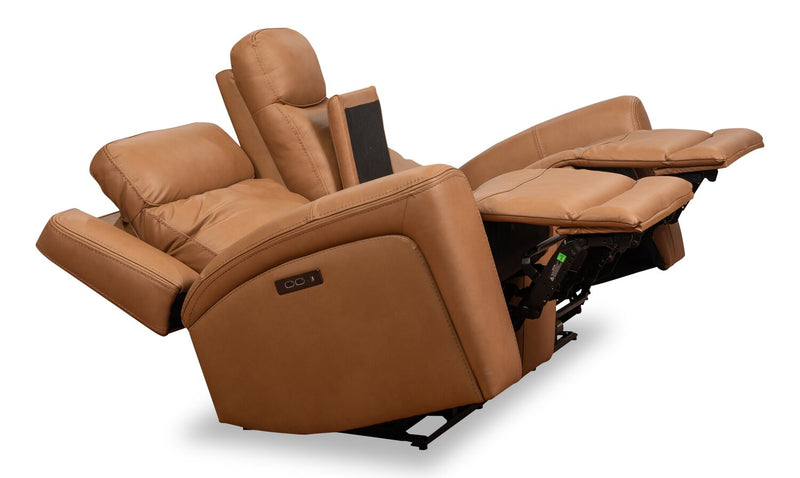 Scott Living Prescott 79\" Genuine Leather Power Reclining Loveseat with Power Headrests - Butternut Brown