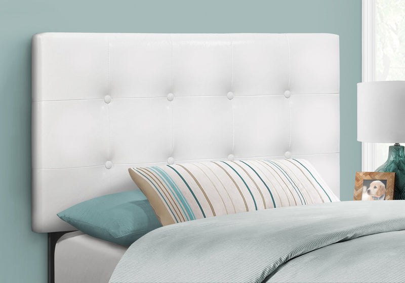 Estel Upholstered Headboard in White Vegan Leather Fabric, Button Tufted - Twin Size