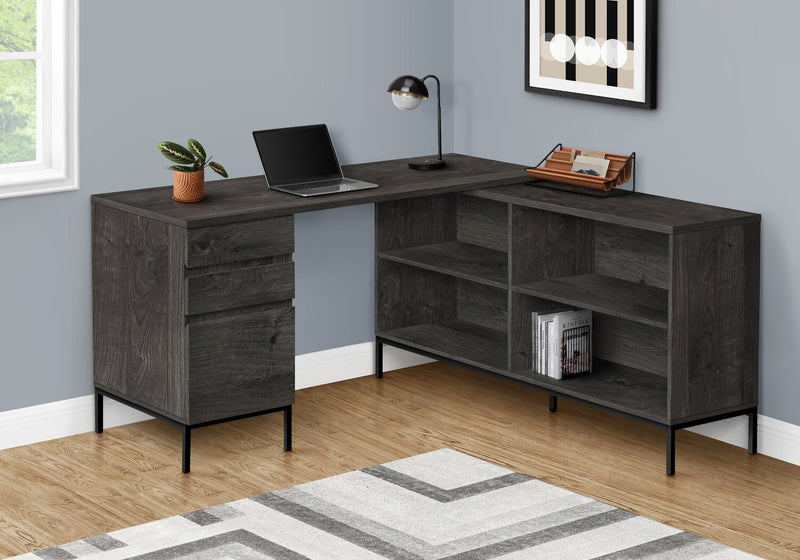 Sean 60\" L-Shaped Office Desk with 3-Drawers & 4 Cubbies - Grey