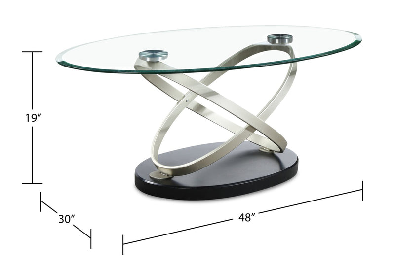 Vikki 48\" Modern Oval Glass Top Coffee Table - Glass with Metal Base