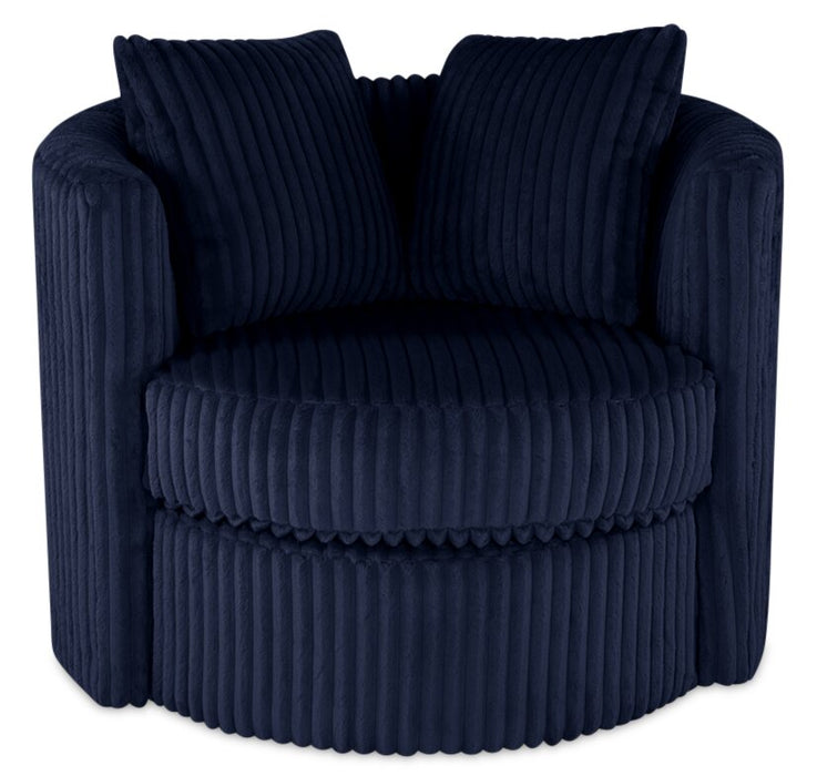 Made in Canada Petite 36\" Chenille Fabric Swivel Cuddler Accent Chair - Groove Midnight Blue