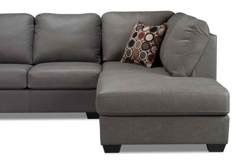 Made in Canada Morty 2-Piece Right-Facing Leather-Look Fabric Sectional with Sofa and Accent Pillows - Grey