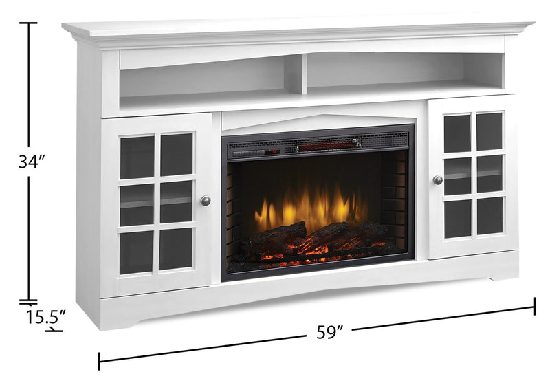 Huntley 59\" Electric Fireplace TV Stand with Storage and Cable Management for TVs up to 65\"- White