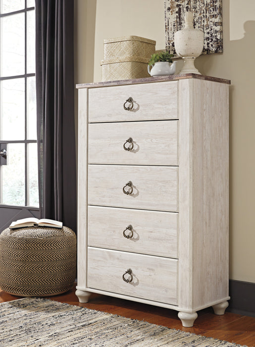 Willowton Bedroom Chest of Drawers, 5-Drawer, 33.8\"W x 52.8\"H - Whitewash