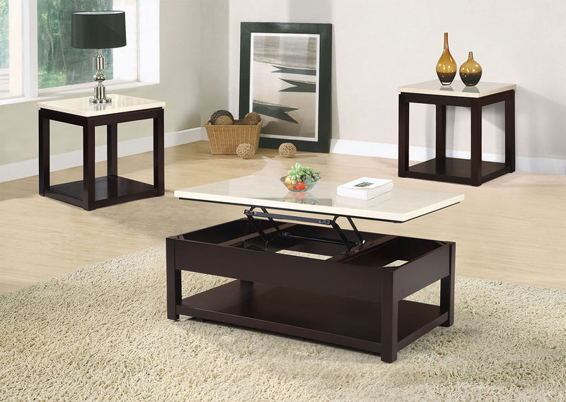 Sicily 48\" Modern Lift Top Coffee Table With Storage, Shelf and Casters - Beige and Dark Brown