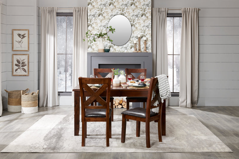 Talia 5pc Dining Set with Table & 4 Chairs, 60-78\"W Extension - Brown