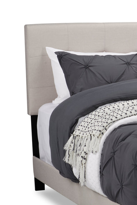 Tara Upholstered Bed in Beige Linen-Look Fabric, Button Tufted - Queen Size